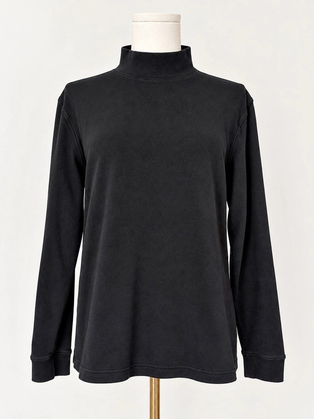 Lands’ End Women’s Medium Black 100% Cotton Mock Neck Long Sleeve Top